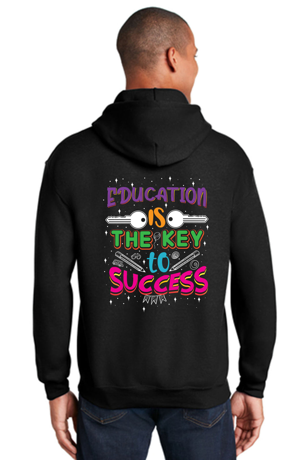 JA Unisex Black Pullover Hoodie Education is the Key to Success