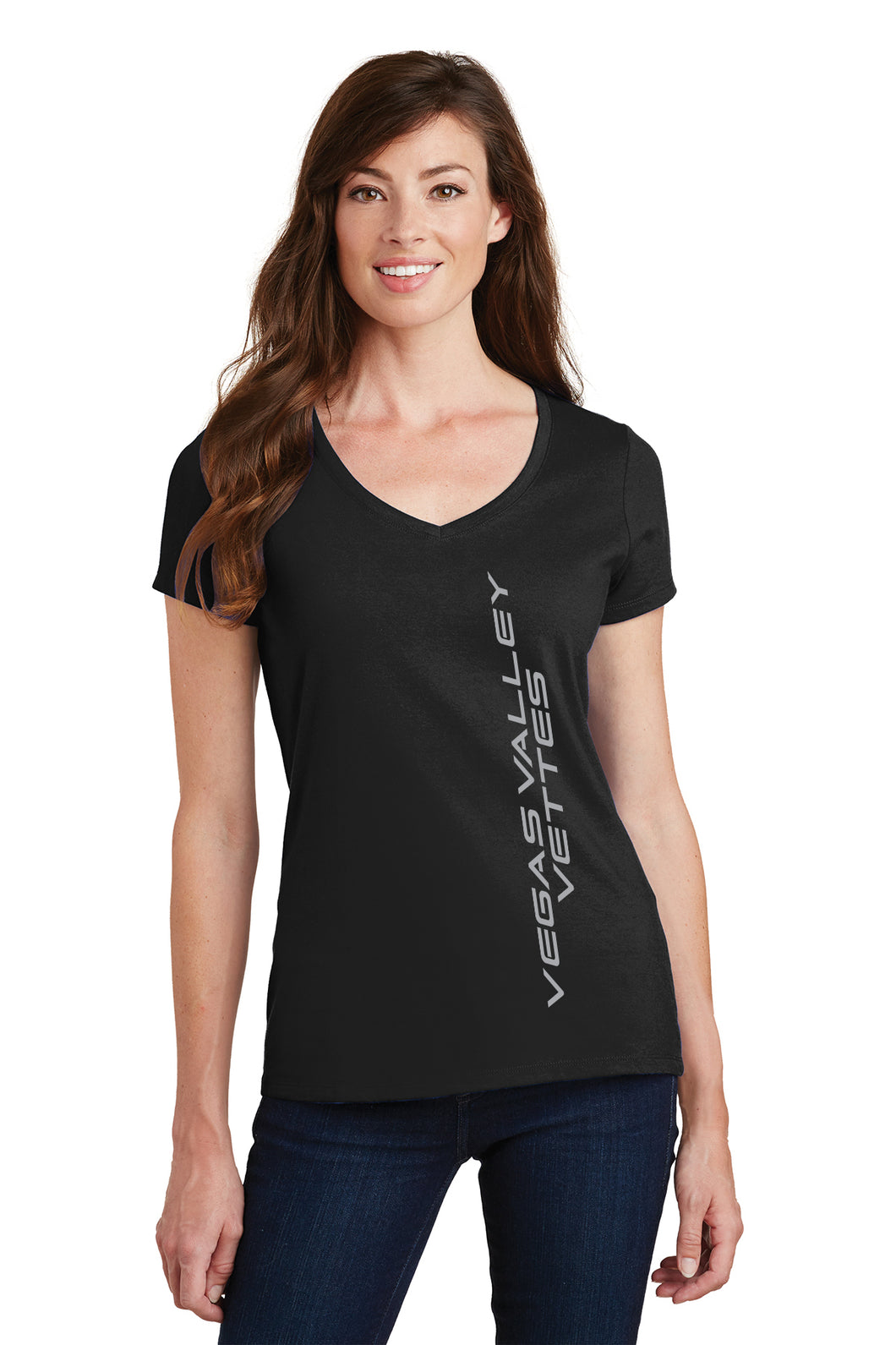 Vegas Valley Vettes Vertical Front Woman's V Neck T-Shirt